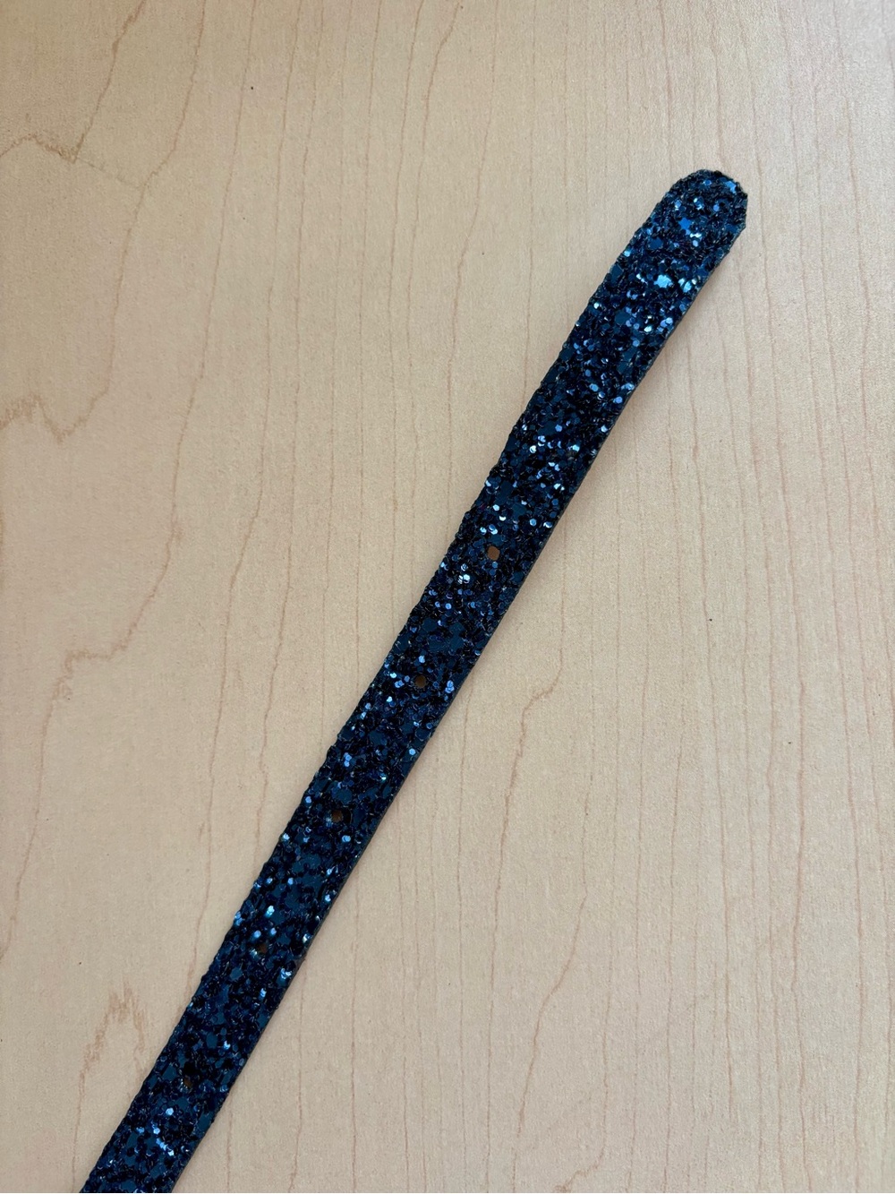 J. Crew | Navy Blue Glitter Genuine Leather Belt, full length 38in w 1/2in, sz M - Picture 6 of 6